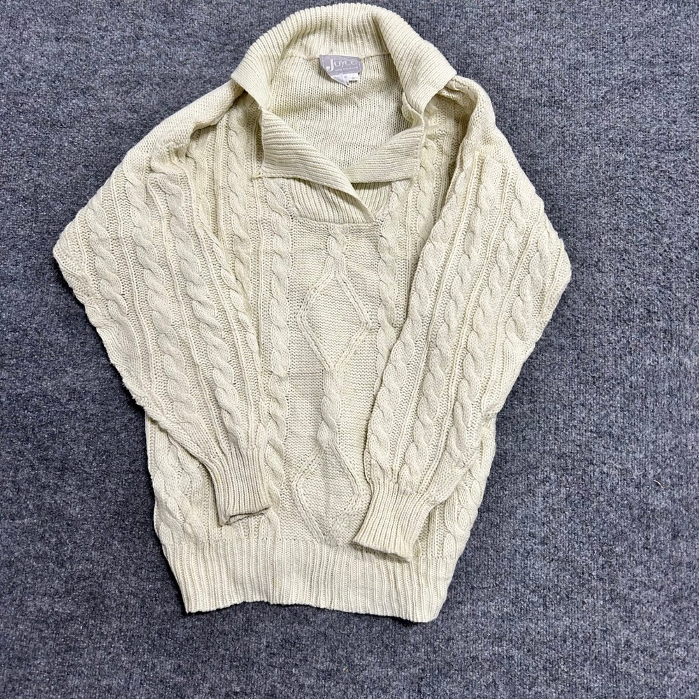 Joyce Sweater Womens Size S Cream Cable Knit Shawl Collar Long Sleeve Pullover